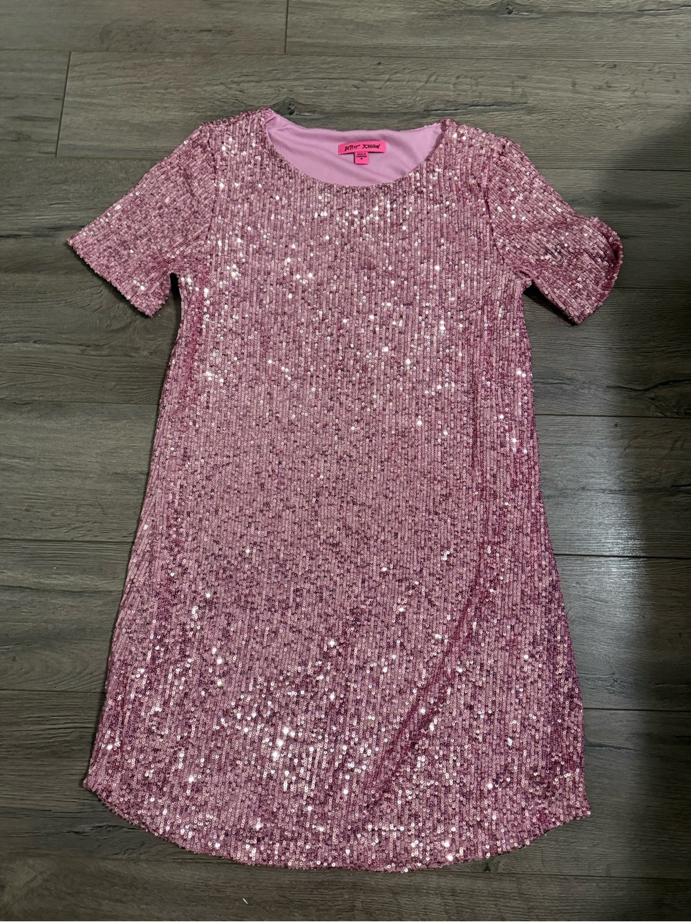 Sparkle Sequin Short Sleeve Mini Dress - Pink - size medium